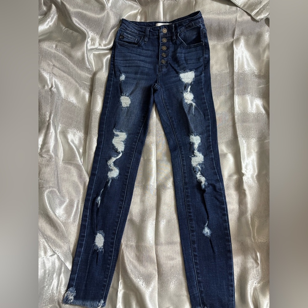 KanCan Midnight Blue Ripped Skinny Jeans